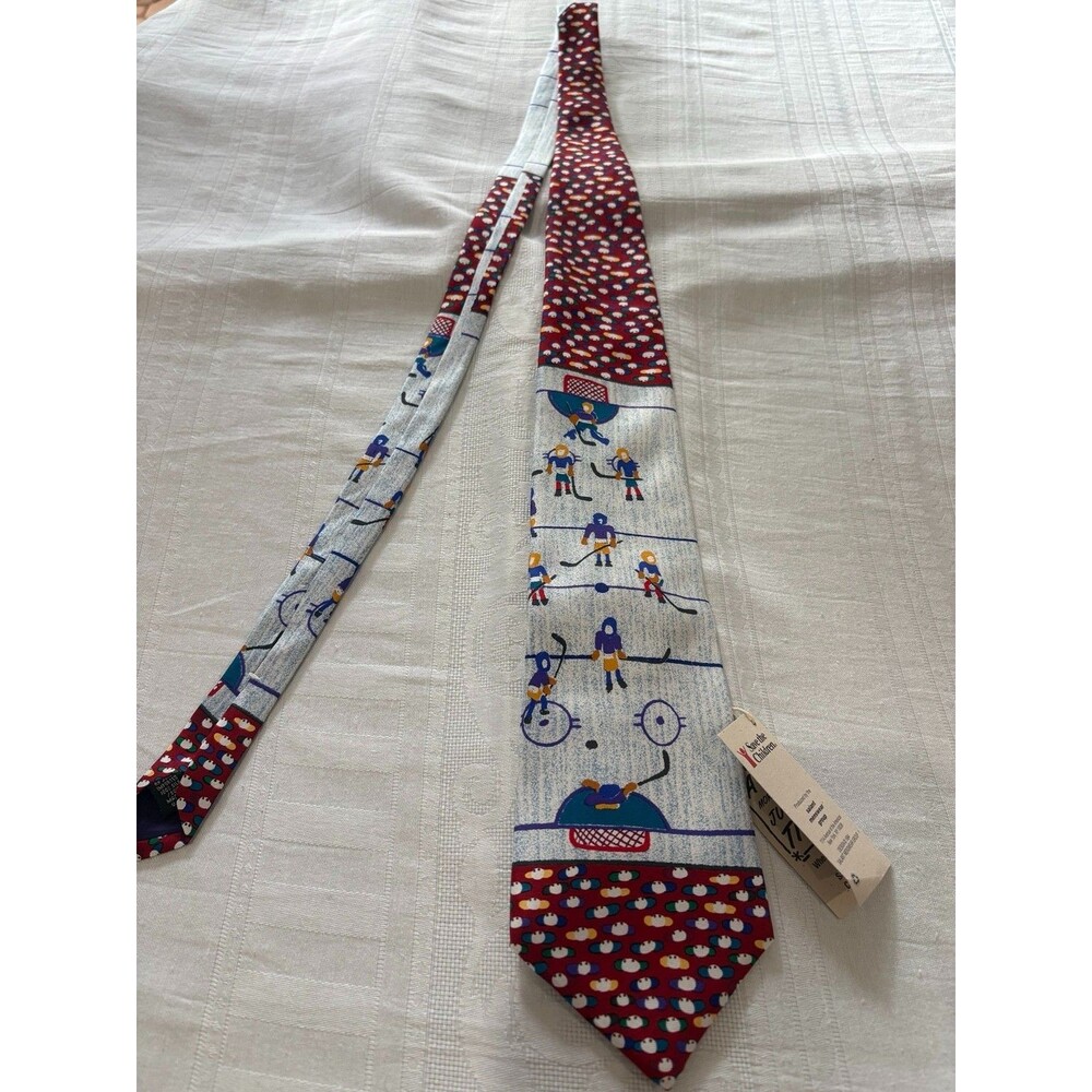 Vintage 1994 Save The Children Ice Hockey Silk Tie Ryan Age 14 NWT USA